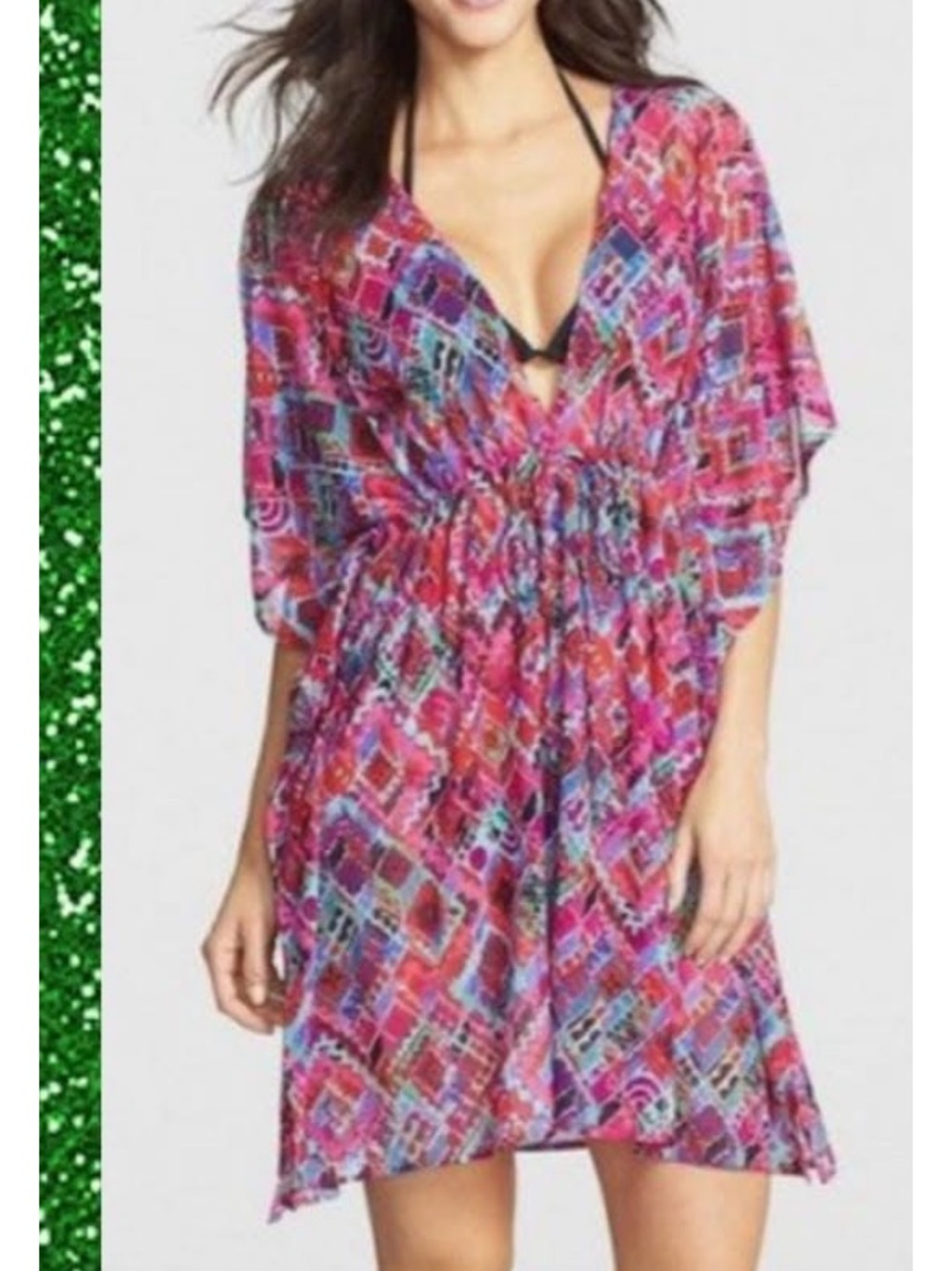 profile by Gottex Vibrant Pink Geometric V-Neck swimsuit coverup size M